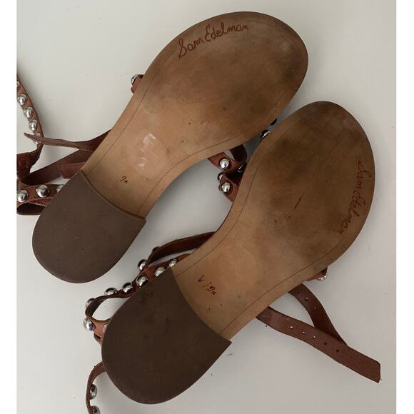 Sam Edelman Eavan Beaded Stud Sandal Brown Cage Gladiator Silver Metal Thong 7.5 - Picture 8 of 9